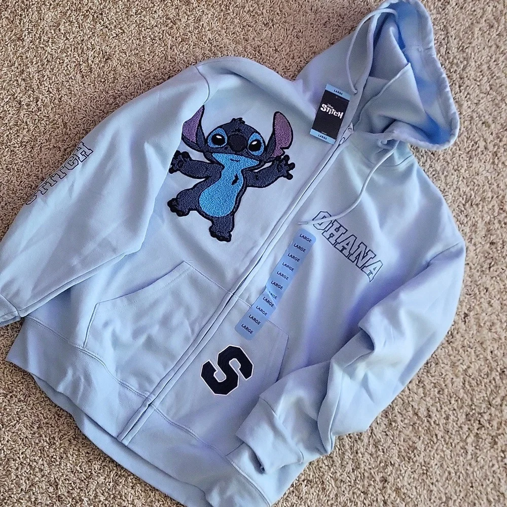STITCH Disney full zip sweatshirt, hoodie, blue, large - Picture 8 of 16